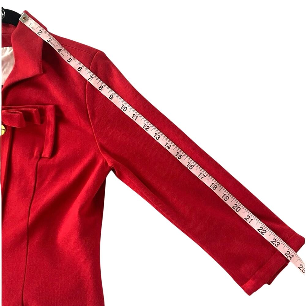VTG Cabi Beau Red Cropped Blazer‎ Jacket Size 6 Gold Buttons Bow Preppy Holiday - Picture 14 of 14